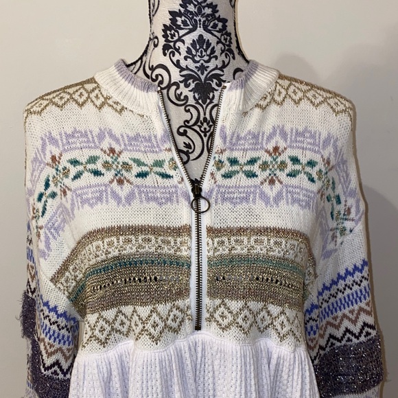 NWT!Free People Cozy Cottage 1/2 Zip Sweater Nordic-Inspired Size Small - Picture 7 of 16
